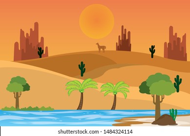 The oasis is a moist area in the desert. It is useful to travelers as a place to provide water.