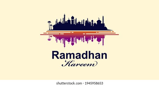 oasis and mosque for ramadhan kareem background