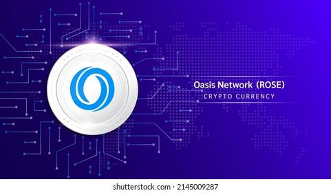 Oasis Network coin cryptocurrency token symbol. Crypto currency with stock market investment trading. Coin icon on dark background. Economic trends finance concept. 3D Vector illustration.