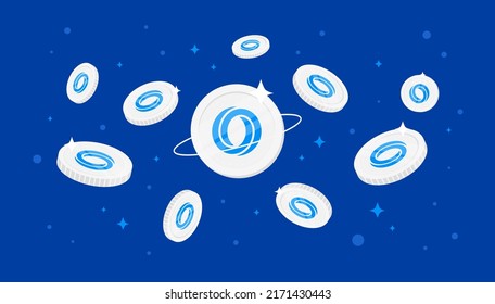 Oasis Network (ROSE) coins falling from the sky. ROSE cryptocurrency concept banner background.