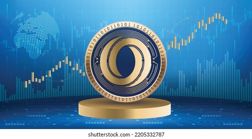 Oasis Network ROSE crypto currency coin logo and symbol over financial infographic background. Futuristic technology vector illustration banner and wallpaper 