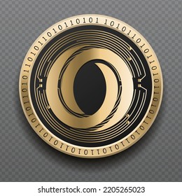 Oasis Network (ROSE) cryptocurrency golden coin isolated in transparent background. Virtual currency token symbol vector illustration based on cryptography and block chain technology.