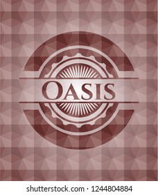 Oasis red seamless badge with geometric background.