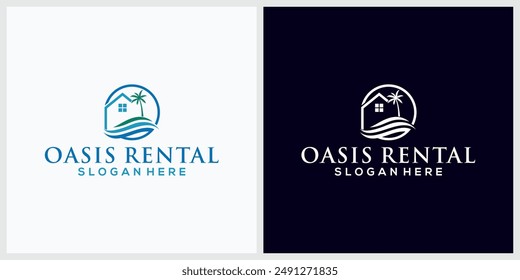 Oasis rental Beach House Logo Design Template