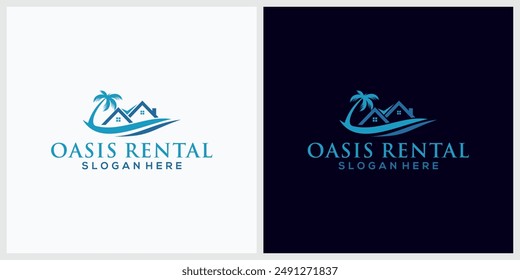 Oasis rental Beach House Logo Design Template