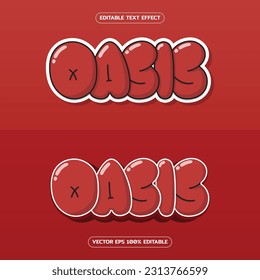 oasis text effect template, with typography use for business branding and logo, badges, sticker, shirt, hoodie, retro, yellow dominant graffiti style