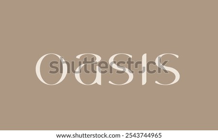OASIS word mark logo text. Luxury, decorative serif font lowercase customized lettering. Typography, calligraphy concept. Beauty and style creative initials isolated on dark background.