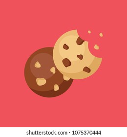 Oat Cookie Flat Icon Isolated On Red Background. Simple Cookie In Flat Style, Vector Illustration For Web And Mobile Design. Sweets Vector Sign Symbol.