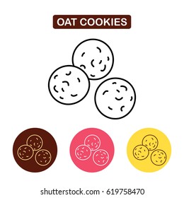 Oat Cookie Icon. Biscuit simbol Bakery products image. Outline vector Logo illustration. Trendy Simple vector Illustration isolated for graphic and web design, for confectionery shop or cafe.