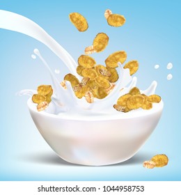 oat flakes and corn and milk, breakfast and vector illustration
