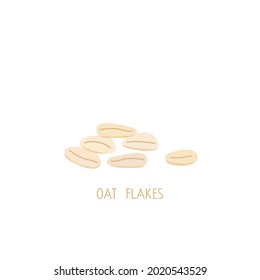 Oat flakes isolated on white background. For healthy breakfast, oatmeal or muesli. Fresh cooking, healthy diet ingredient. For label template, farm market emblem, vegetarian and healthy life concept