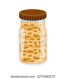 Oat flakes in jar. Oatmeal with yogurt. Traditional and tasty breakfast. Proper nutrition and healthy eating. Grains and cereals, muesli. Cartoon flat vector illustration