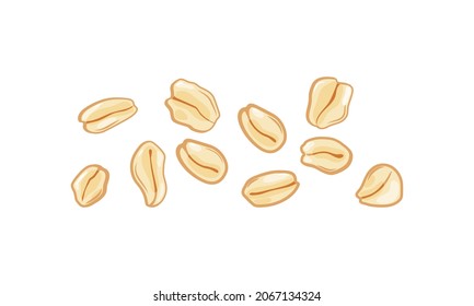 Oat flakes on a white isolated background. Healthy product. For the preparation of oatmeal porridge. Vector cartoon set.