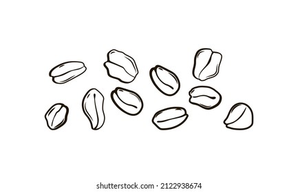 Oat flakes on a white isolated background. Healthy product. For the preparation of oatmeal porridge. Vector outline set.