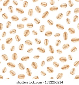 Oat flakes seamless pattern. Vector illustration of healthy cereals in cartoon flat simple style. Oatmeal, muesli isolated on white background.