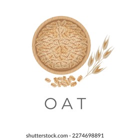 Oat Flakes Vector Illustration Logo In A Wooden Bowl