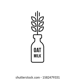 oat milk in black thin line bottle. minimal stroke style trend logotype graphic lineart art design isolated on white background. concept of lactose free vegan drink or wheat germ milk for vegetarian