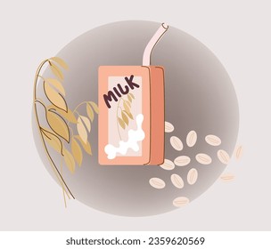 Oat milk. Food healthy, organic, original, vegan, vegetarian, diet daily nutrition.Vector Hand drawn illustration.