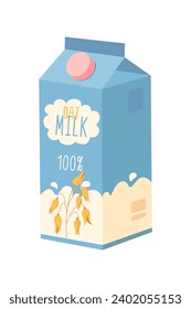 Oat milk package vector illustration isolated on white background. Natural vegan drink. Organic dairy. Agriculture, healthy lifestyle, balanced diet, nutrition.