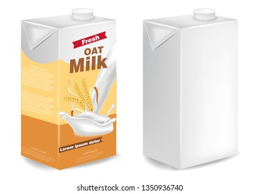 Oat milk packages isolated Vector realistic. Product placement mock up. Label design templates