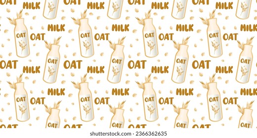 Oat milk seamless pattern. Plant-based milk. vegan products. Vector. Perfect for various projects like textiles, paper crafts, and more.