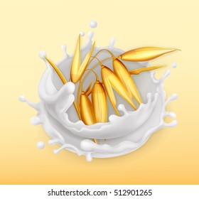 Oat And Milk Splash. Realistic Illustration. 3d Vector Icon