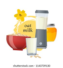 Oat milk vector concept. Composition made of ingredients