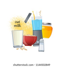 Oat milk vector concept. Composition made of ingredients