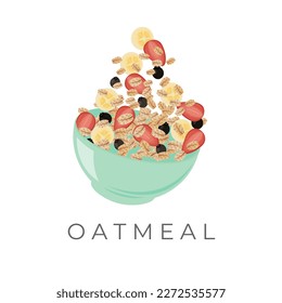 Logo De Ilustración Del Vector De Semillas De Oat En Un Tazón Con Fruta Fresca