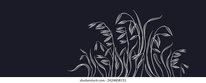 Oat spike field. Vintage getails seed, engraving style. Vector illustration for food print, bakery design