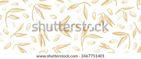 Oat spike, seed endless background. Vector hand drawn pattern. Wheat, golden spelt details sketch. Agriculture farm harvest. Graphic vintage wallpaper for package, vegan milk, food design