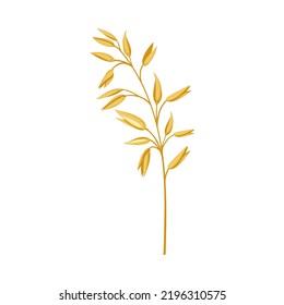 Oat Spikelet as Cereal Grain with Seeds for Oatmeal and Whole-grain Food Preparation Vector Illustration