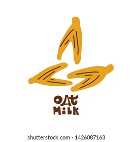 Oat Vegan Milk Packaging Vector Logo Design Template With Plant Icon In Linear Style. Abstract Emblem For Organic Shop, Healthy Food Store Or Vegetarian Cafe.