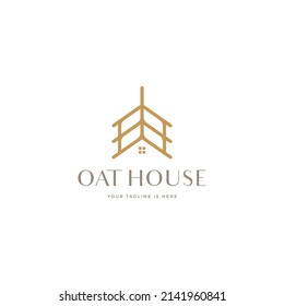 Oat Wheat With House Simple Minimal Logo Icon Sign Symbol Design Concept. Vector Illustration