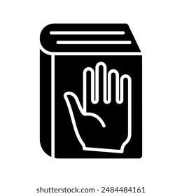 Oath book line icon. Book, hand, promise, swearing-in, oath, pledge, commitment, truth, law, justice, ceremony, official, integrity, honesty, vow, declaration, statement, legal, allegiance