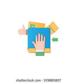 Oath flat icon. Inauguration. New leader or president hand on Bible or Constitution.Making promises.Vote concept. Parliamentary or presidential elections. 3d vector illustration