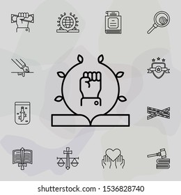 Oath, hand, book icon. Universal set of law and justice for website design and development, app development