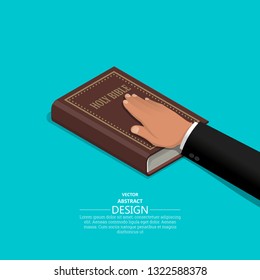 Oath on the Holy Bible.The procedure in court. Truth and truth.Promise before god. Oath.3D. Isometry. Elements for design. A vector illustration in flat style.