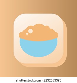 Oatmeal 3d button outline icon. Healthy nutrition concept. Oat porridge 3d symbol sign vector illustration isolated on yellow color background