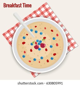 Oatmeal with berries. Vector illustration
