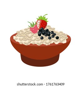 Oatmeal with berries vector illustration on the white background.