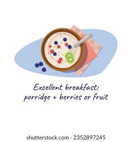 Oatmeal bowl. Porridge with blueberries. Breakfast food.