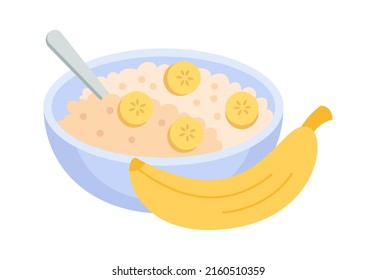 Oatmeal breakfast with banana. Vector illustration