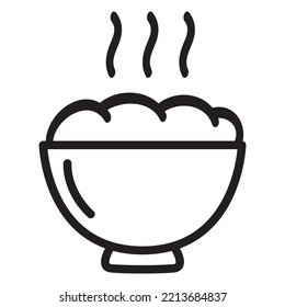 Oatmeal Breakfast Bowl Icon .Grain Porridge.Wheat Flakes.Portion Of Semolina.Organic Muesli.Cereal Or Porridge.Outline Vector Illustration.