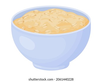 Oatmeal breakfast cup. Oat grain porridge. Cartoon style muesli. Vector illustration isolated on white background.