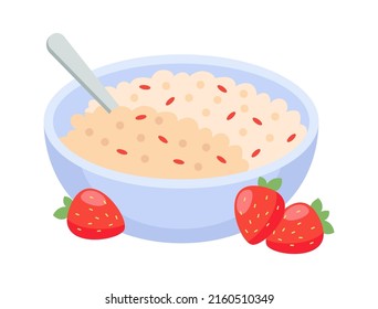 Oatmeal breakfast with strawberry. Vector illustration