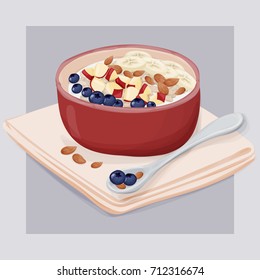 Oatmeal Breakfast Vector Hand Drawn Illustration