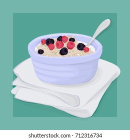 Oatmeal Breakfast Vector Hand Drawn Illustration