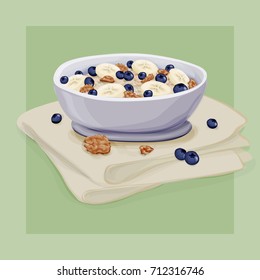 Oatmeal Breakfast Vector Hand Drawn Illustration