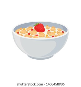 Oatmeal in a ceramic bowl close-up. Vector illustration on white background.